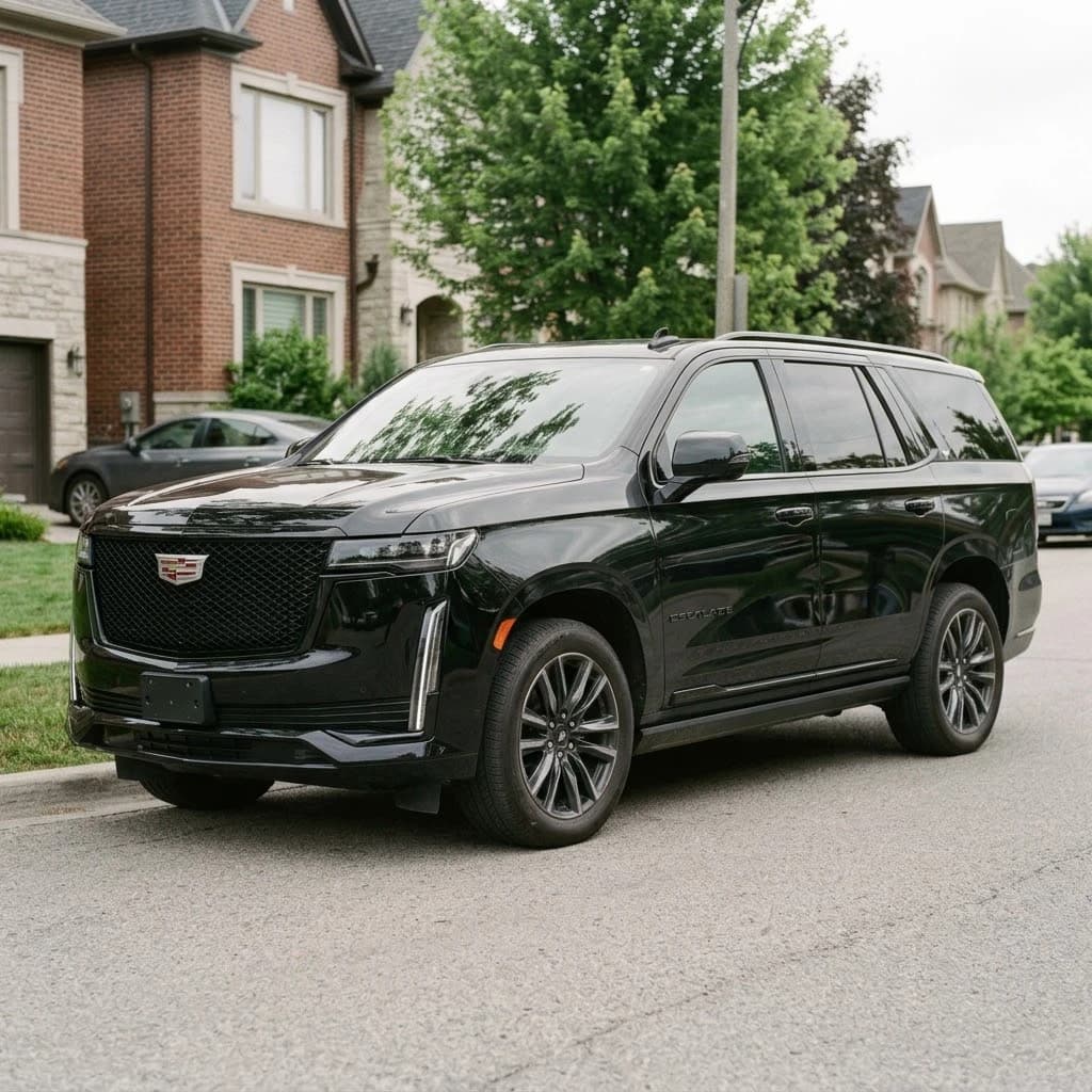 Black Cadillac Escalade luxury SUV from the Worldtrans Services fleet